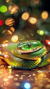 新年蛇年春节喜庆光影里的青蛇背景素材