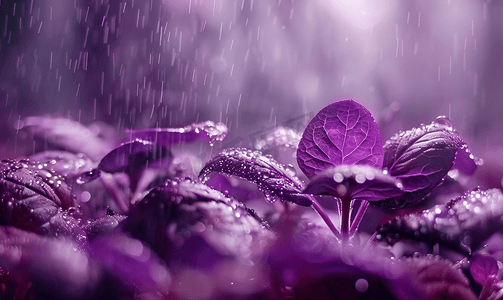 紫色水培蔬菜喷水以增加水分和光照