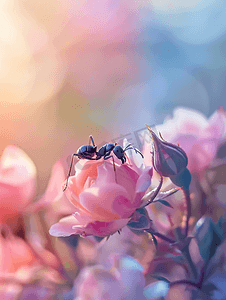 玫瑰花上的黑蚂蚁