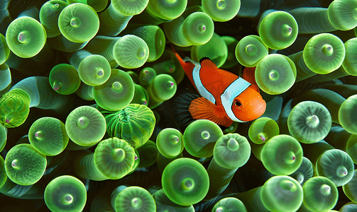 绿海葵里面的小丑鱼