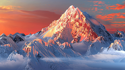 夕阳雪山摄影照片_落日余晖中的雪山美景1