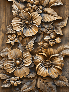 具有独特木工细节的复古木制花卉雕刻