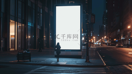 夜晚街道上的空白广告灯箱素材