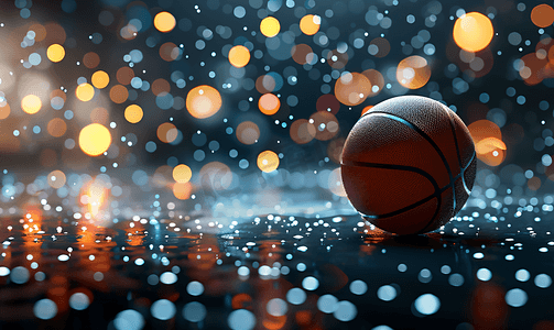 黑色背景上带有抽象灯光的篮球