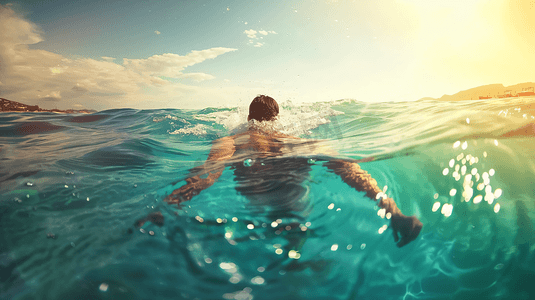 海边游泳的男性摄影