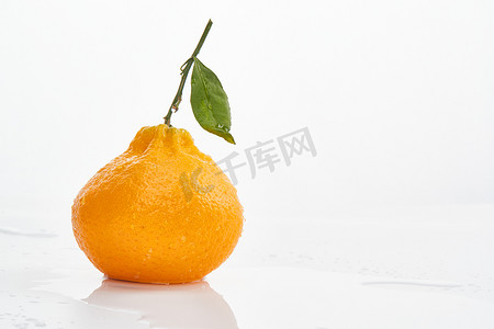 维生素c的摄影照片_白色背景上摆放的新鲜丑橘