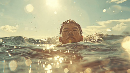 海边游泳的男性摄影20