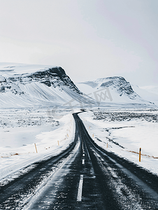 冰岛通往雪山的狂野之路