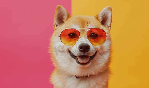 彩色背景上戴着酷眼镜的狗