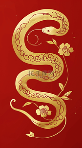 中式花纹卡通背景图片_蛇年中式新年红金蛇花纹蛇背景