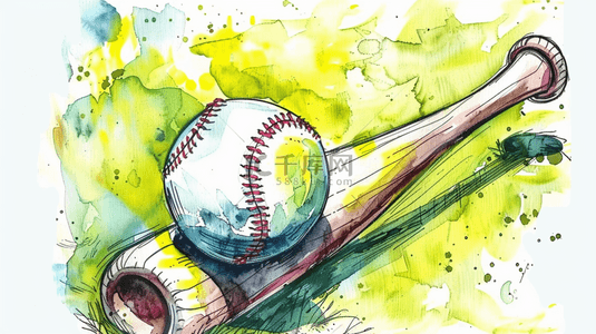 水彩风棒球运动棒球球棒和棒球背景