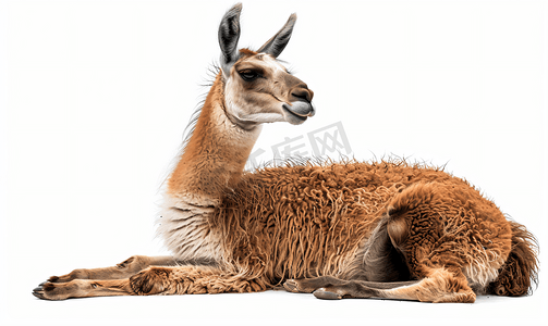 一只大棕色骆驼在休息小羊驼
