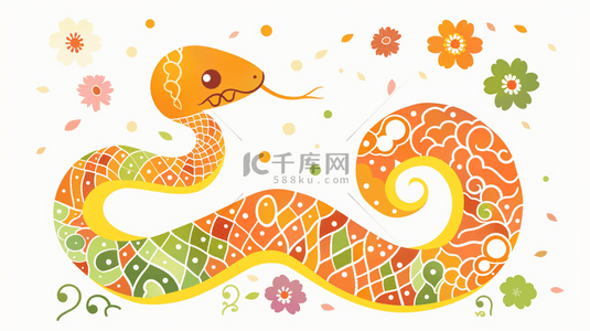 扁平卡通国风新年蛇年可爱黄色小蛇背景
