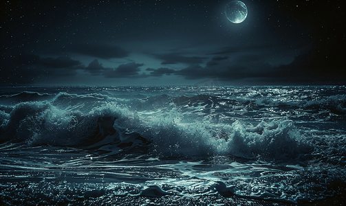 夜海波浪中的梦幻景观