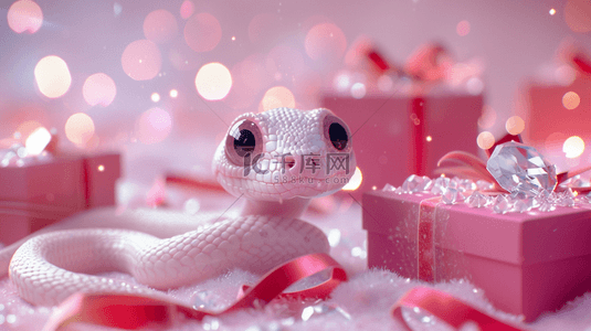 粉金喜庆新年蛇年光影白蛇礼盒背景