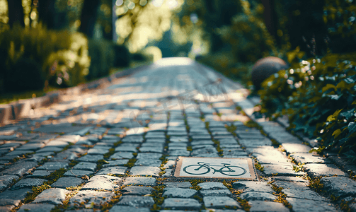 石板小道上画有禁止骑自行车的标志安全概念