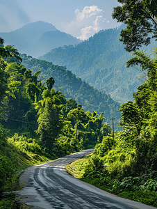乡村的早晨摄影照片_北孟加拉邦的喜马拉雅公路与绿色自然