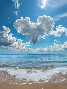 水雾效果摄影照片_梦幻般的露天海洋景观与心形云彩