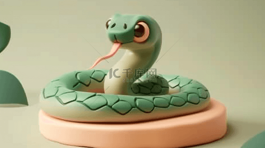 新年背景绿色背景图片_蛇年青绿色3D卡通萌蛇背景