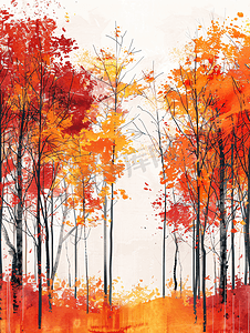 森林秋天风景抽象插画艺术