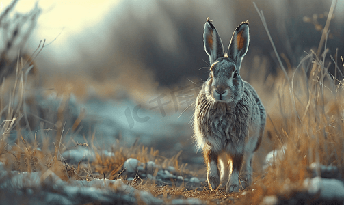 野兔在背景上美丽行走