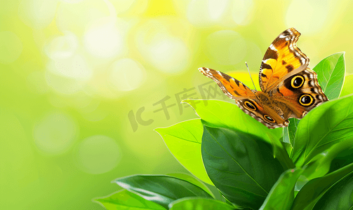 小绿叶绿叶摄影照片_绿叶上的蝴蝶