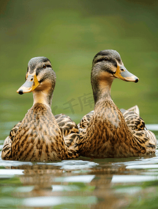 两只鸭子同步游泳