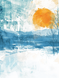 冬季景观抽象插画艺术