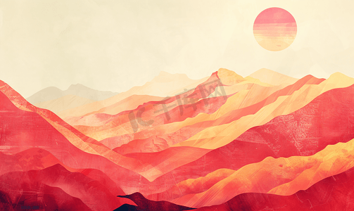 抽象红色山风景抽象插画艺术