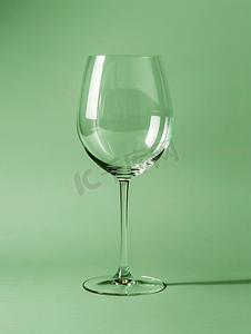 在绿色背景的葡萄酒透明玻璃