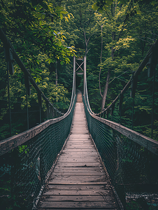 吊桥走道通往冒险的十字架通往另一边的森林