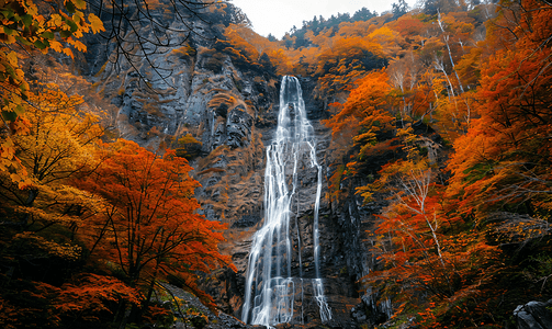 秋天高高的瀑布从山上飞流而下