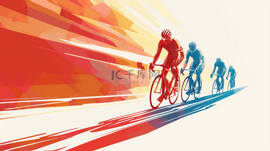 电竞比赛kv背景图片_水彩奥运会自行车比赛一队自行车运动员设计