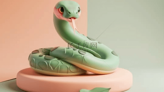 新年蛇年青绿色3D卡通萌蛇绿色蛇背景