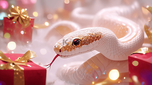 春节中国背景图片_蛇年金粉新年3D白粉金蛇背景