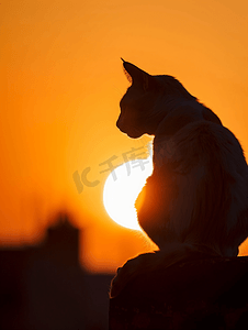 关于小猫画简笔画摄影照片_夕阳下的猫爬架