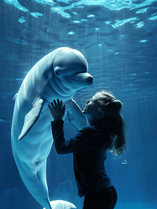 遇见你刚好摄影照片_白鲸白海豚遇见孩子