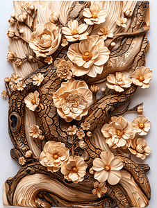 木与花融合在雕刻花卉雕塑中