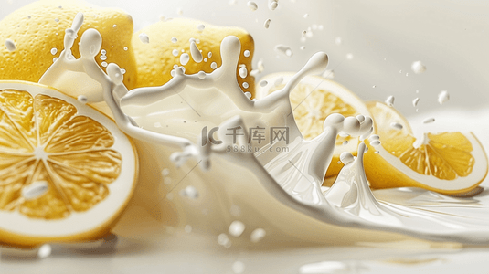 清凉夏天冰饮冷饮喷溅的柠檬汁和柠檬背景