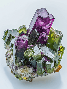 晶簇与透辉石晶体和尖晶石宝石