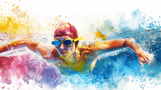 背景运动会背景图片_水彩风奥运会游泳比赛游泳女运动员背景素材