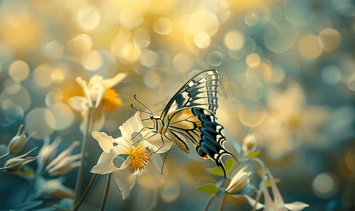 东哥伦拜恩花上的斑马燕尾蝴蝶