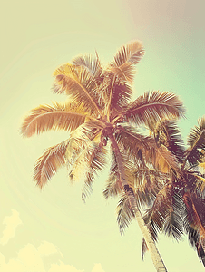 椰子棕榈树美丽的热带背景复古过滤器