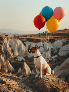 悲伤的狗与气球在卡帕多西亚