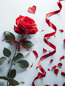 红玫瑰红丝带和纸心