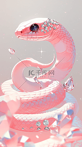 水晶粽粽背景图片_蛇年新年国风春节水晶粉色卡通蛇背景