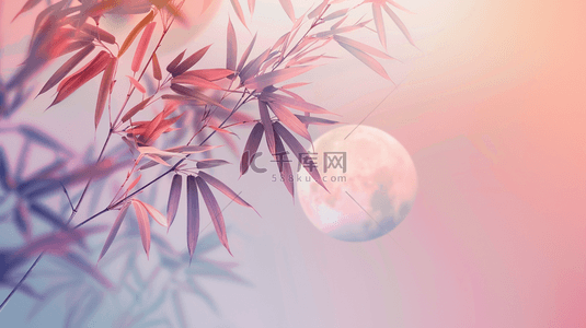 中式国画国风艺术风格树叶月亮的背景