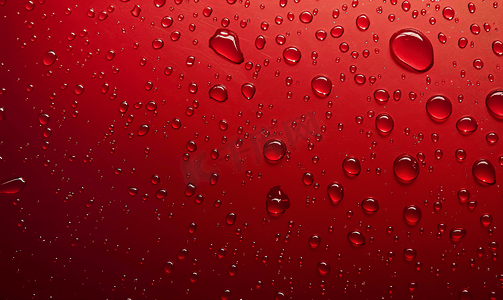 红色背景上玻璃上的水滴