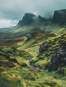 古朴logo摄影照片_苏格兰斯凯岛美丽的基拉因山脉