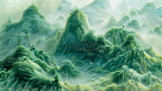 云海道观背景图片_绿色树林云海合成创意素材背景